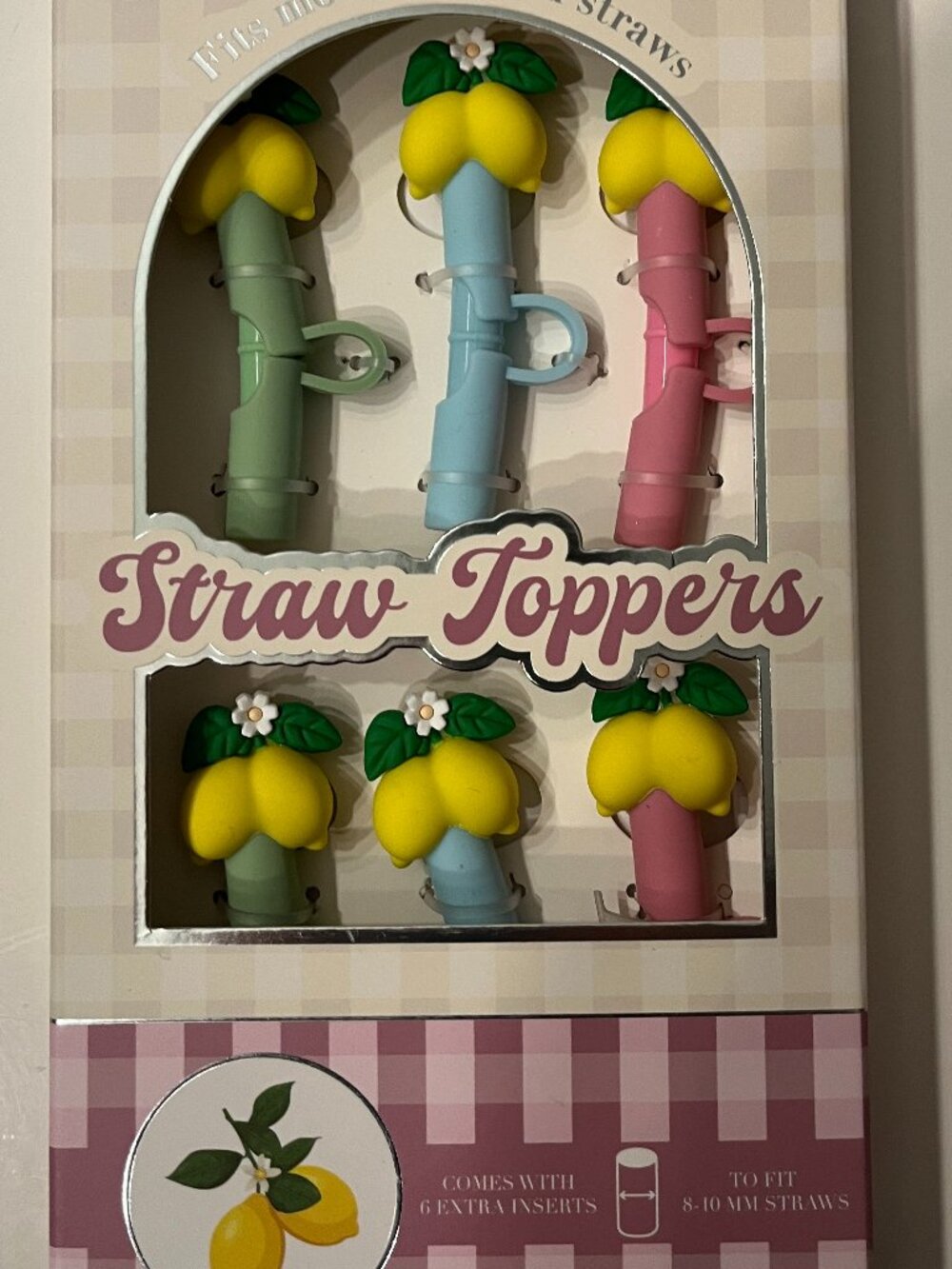 Lemon Silicone Straw Toppers Set of 6 BPA Free (NIB New in Box)